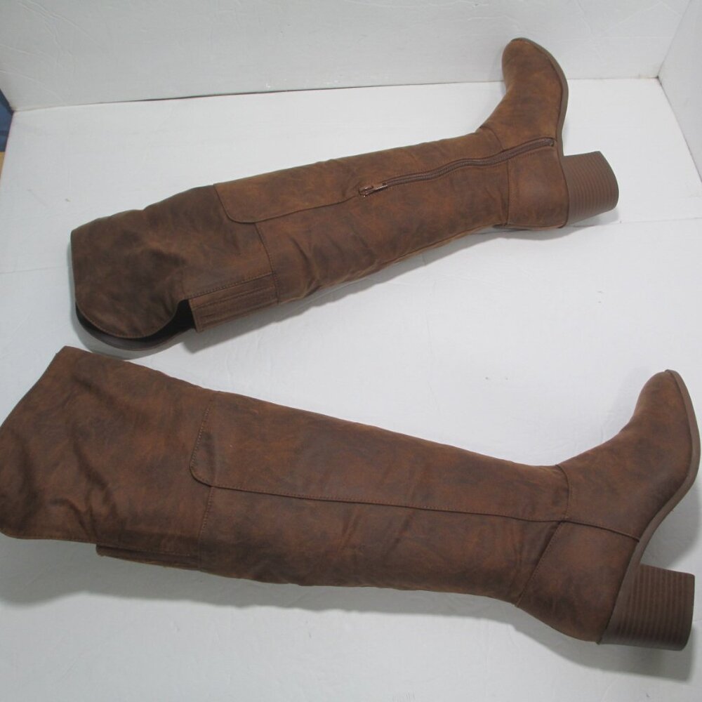 NEW Qupid Over The Knee Boots Brown Faux Suede Size 6 - Picture 2 of 9